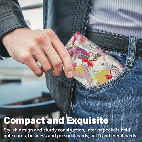 Image of Business Card Holder,PU Leather Business Card Case Color Printing Pattern Card Holder Wallet,Pockets Magnetic Credit Card Holders for Men and Women - Rose Flowers