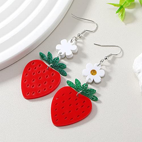 Acrylic Strawberry Dangle Earrings for Women Cute Flower Fruit Lightweight Charms Drop Dangling Fish Hook Stud Hollow-out Birthday Holiday Wedding Christmas Jewelry Gifts for Daughter Niece4