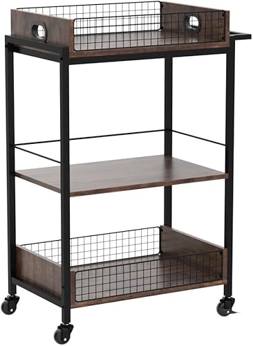 Miniatura 4 de X-cosrack Carrito de bar, carritos de cocina con ruedas para el hogar, carrito de almacenamiento con ruedas y asa, gabinete de licor de estilo