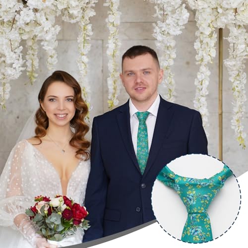 Image of Luckyvestir Mens Ties, Sage /Dusty Blue /Pink Floral Ties for Men, 2.76 inch Cotton Flower Necktie for Wedding /Groomsmen /Party