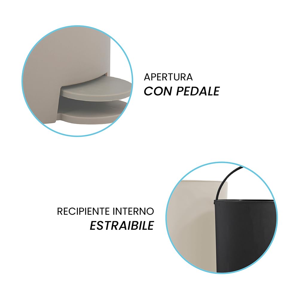 Inbagno Pattumiera Bagno 3 L In Polipropilene Beige Con Apertura A Pedale Orbix
