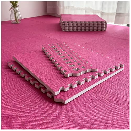15 Tiles Foam Puzzle Floor Play Mat,Interlocking Carpet Tiles Floor Mats with Borders,Carpet Square Foam Floor Tiles for Gym,Living Room,Rose red