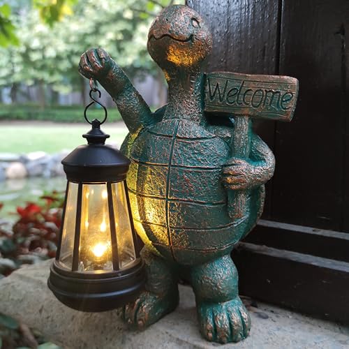 RCTTICUU Turtle Garden Statue Outdoor Décor with Solar Lights Lantern,Turtle
