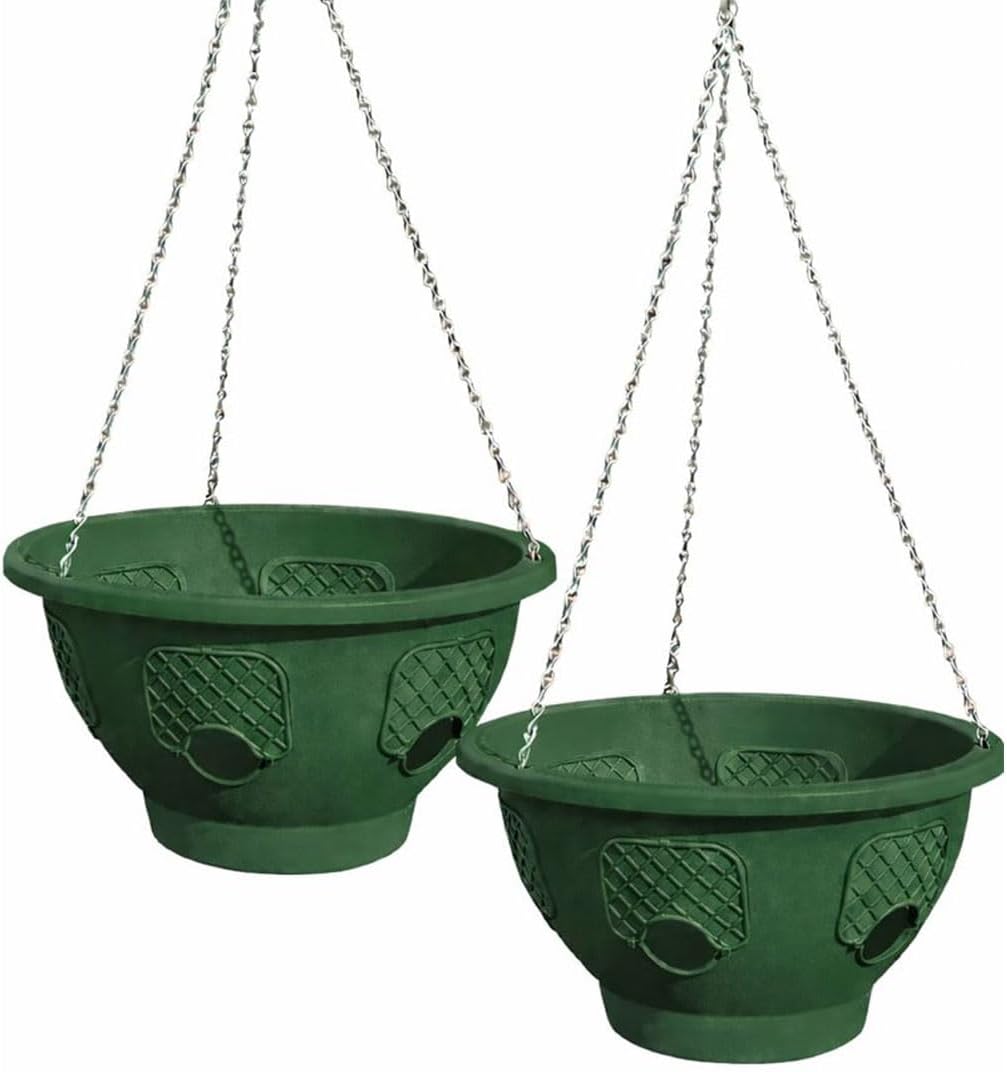 Ultimate Hanging Basket Strawberry & Flower Planter – 6 Side Planting Spaces, Drainage Hole, 1” Water Reservoir, Zinc-Plated Chain Included, Made in the USA (Deep Forest)