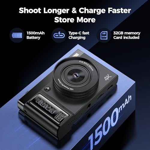 Câmera digital 4K para vlogging de fotografia: Câmeras de 64 MP para vídeo - Câmera fotográfica com zoom de 16X presentes para adolescentes de 8 a 18 anos - Tela flip de 180° Cámara compacta - Câmeras - Imagem 5