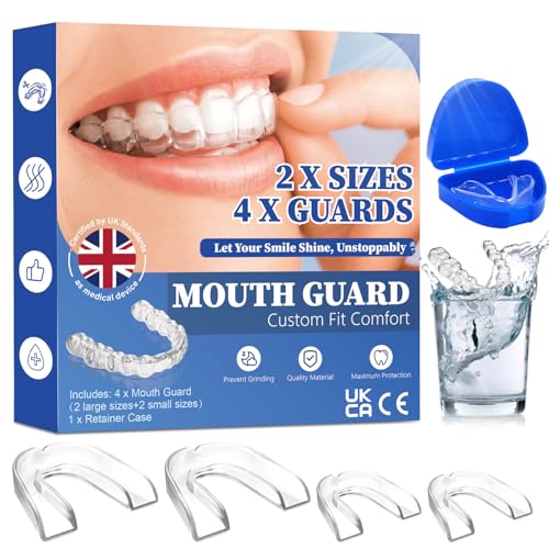 4 Pack Sleeping Mouth Guard for Clenching Teeth at Night Stops Bruxism Reusable Mouth Guards Grinding Teeth for Adults & Kids (with a Travel Cases)