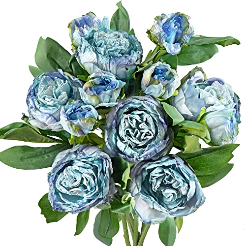 Image of FiveSeasonStuff Vintage Dusty Blue Peonies - Realistic Artificial Silk Flowers with Dry-Look Petals, 6 Stems for Rustic Home & Wedding Bridesmaids Bouquet Bridal Showers