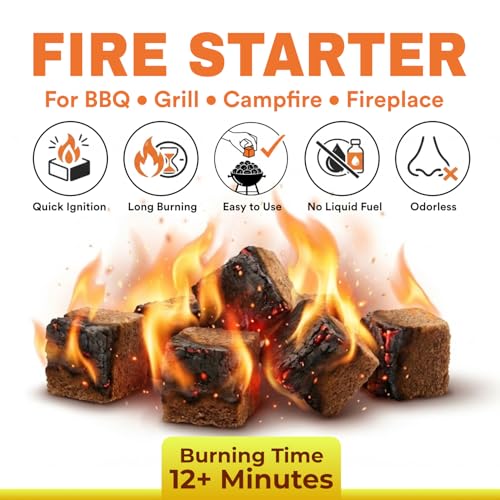 Image of Casa De Amor Natural Fire Starter Cubes for BBQ, Grill, Campfire & Fireplace | Quick & Easy Ignition | Long Burning Lighter Cubes | Odorless & Safe | Pack of Fire Lighting Cubes (1 Pack 12 pcs)