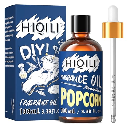 HIQILI Popcorn Essential Oil 100ml - Gourmand Fragrance Oil for Diffuser & Air Freshener, Sweet Scented Oil for Personalized Perfume Making, Soup Candle Making Supplies 3.38 Fl Oz