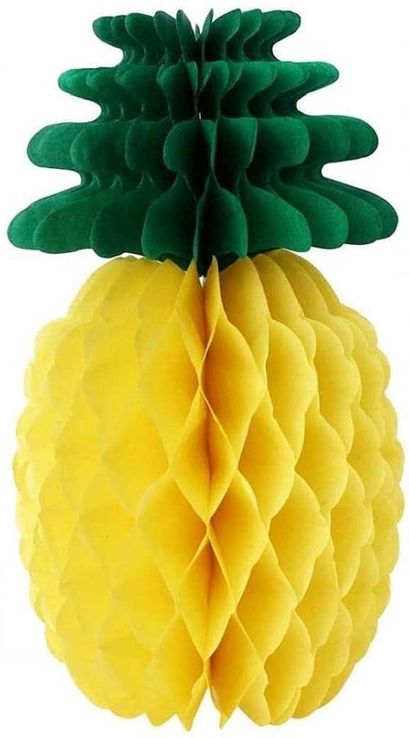 Happium Ananas Lot de 3 décorations en nid d'abeille en papier de 14 pouces Décorations en boule de papier d'ananas pour fête