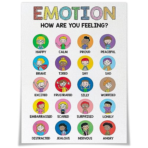 SELF FIND Feelings Chart Wall Art, Emotions Chart Kids Classroom Posters Growth Mindset Canvas Prints Therapy Office Motivational Décor Calming Corner School Decor 12x16inch Unframed