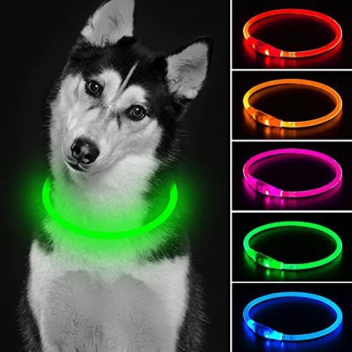 LED Dog Collar Dog Chrismas Collar 1 Count Mini USB Rechargeable TPU Light Up Dog Collars Water Resistant Basic Dog Collars for Small Medium Large Dogs (Green)