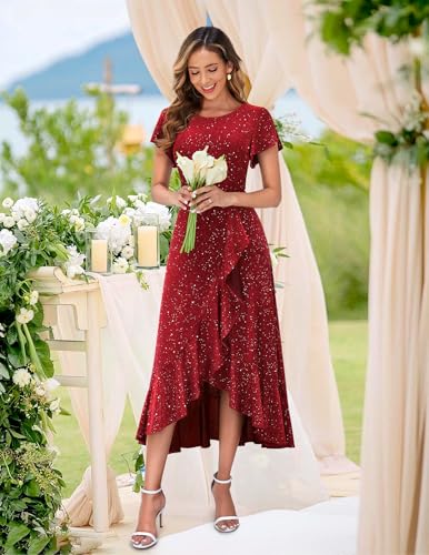 Image of BeryLove Women Sequin Formal Party Dress Flutter Short Sleeve Wedding Cocktail Long Evening Dress