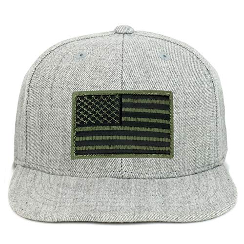 Armycrew Youth Kid Size Olive American Flag Patch Flat Bill Snapback Baseball Cap - Heather Grey #TOP8