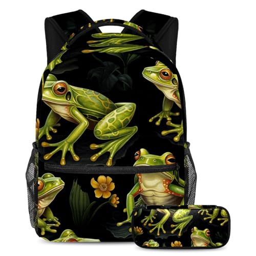 Sac à dos grenouille 2 pièces grand format pour fournitures scolaires