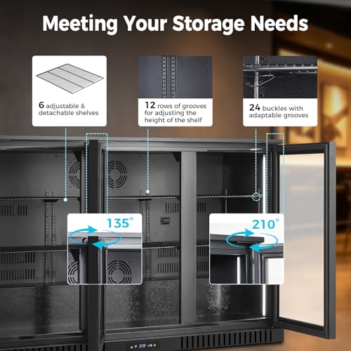 Image of Back Bar Cooler with 3 Glass Door, 11.2 Cu.Ft Commercial Beverage Fridge, Under Counter Display Refrigerator with Safety Lock for Beer, Soda, Wine, Built-In /Freestanding for Bar Store Restaurant