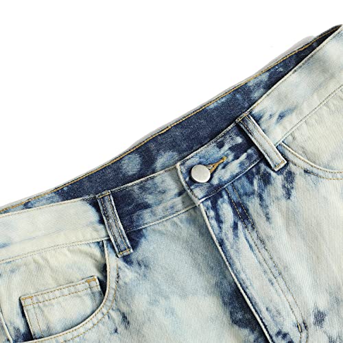 Women's Tie Dye Mid-Rise Straight Leg Jeans Classic Slim Fit Bootcut Denim with Pockets3