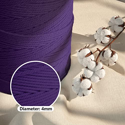 Image of ZUEXT Macrame Cord, Dark Violet, 4mm x 547yds Cotton String Macrame Yarn | Natural Handmade, 4 Strands Twisted Cotton Rope, for Craft Wall Hanging Weaving Tapestry Dream Catchers Hanger DIY Gift, 500m