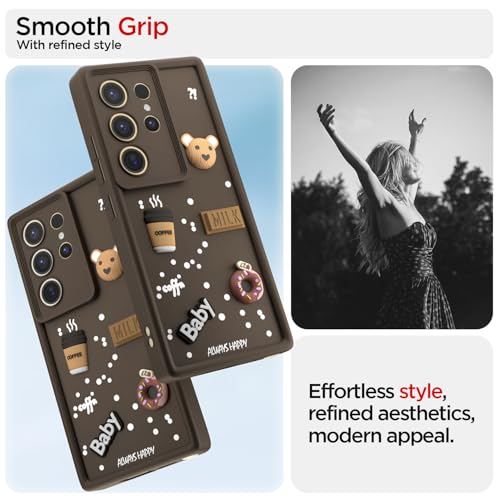 Image of Pikkme Back Cover for Samsung Galaxy S24 Ultra 5G | Cute Fun Cartoon 3D Bear Silicone Full Body Protection Bumper Cover (Brown)