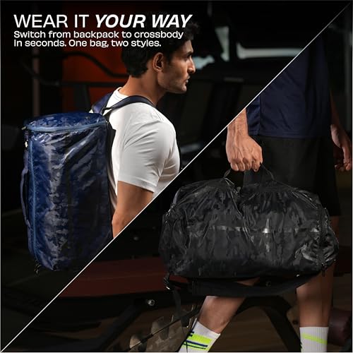 Image of Nivia Solo Gym Bag for Men & Women, Ventilated Shoe Compartment, Internal Utility Pocket, Side Mesh Pocket, Convertible Carry System, Ideal For Fitness, Sports, Travel, Workout & Training (Black), 25L