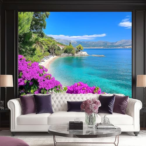 Genérico Papel pintado tejido no tejido TNT Vegetación Marina y Litoral – Fotomural 200 x 140(WxH) Azul, papel pintado para salón y dormitorio decoración, cubre imperfecciones de la pared