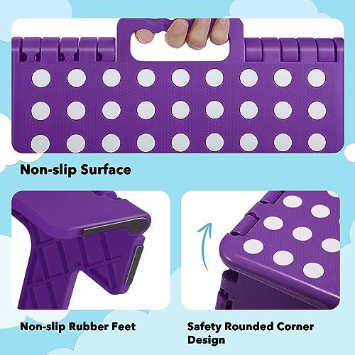 Image of ACKO Folding Step Stool 9 Inch 300 lb Capacity, Plastic Foldable Step Stools for Kids and Adults, Folding Stools Suitable for Kitchen, Stepping Stool with Handle Purple 1PC