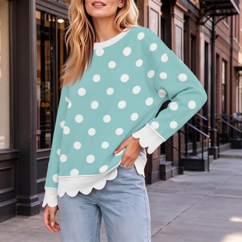 Jielayou Polka Dot Sweatshirt for Women Cotton Scalloped Hem Comfy Pullover | Women Clothes Trendy 2026, Casual, Going Out, Outdoor, Everyday Wear, Comfort Colors, Travel,Date, Vacation, Work, Beach - image 3