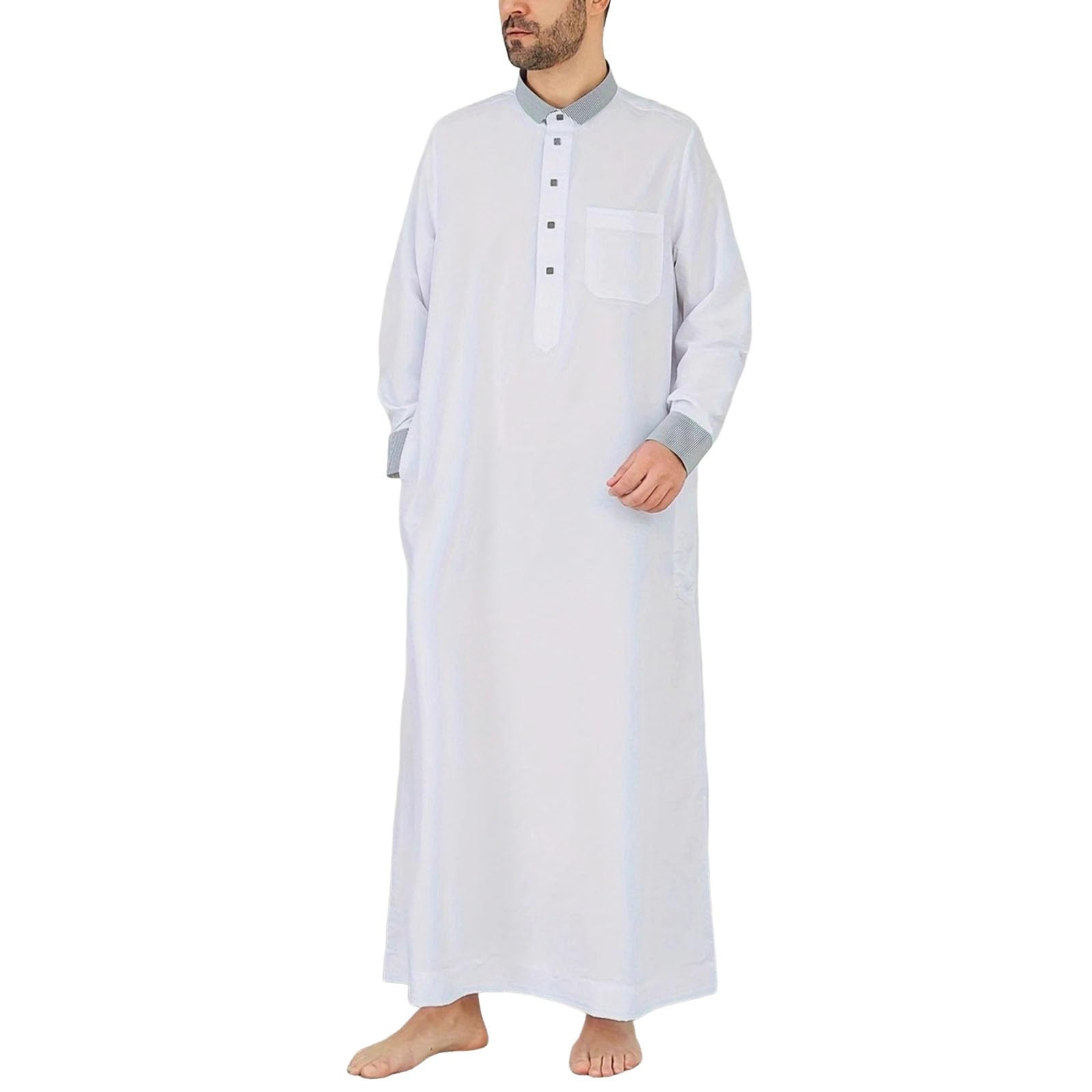 Thobe Jubba col à revers rayé vêtement traditionnel arabe homme - 8
