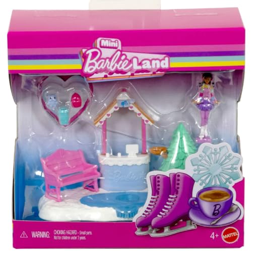 Juego de casa de muñecas Mini Barbie Land: muñeca de 1.5 pulgadas, muebles y accesorios Barbie