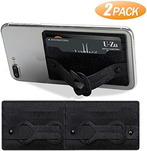 SHANSHUI Card Holder for Back of Phone, 2 Pack PU Leather Magic Gel Slim Credit Card Holder Stick on Wallet with Expanding Stand and Grip for All Smartphones (Back Blue)