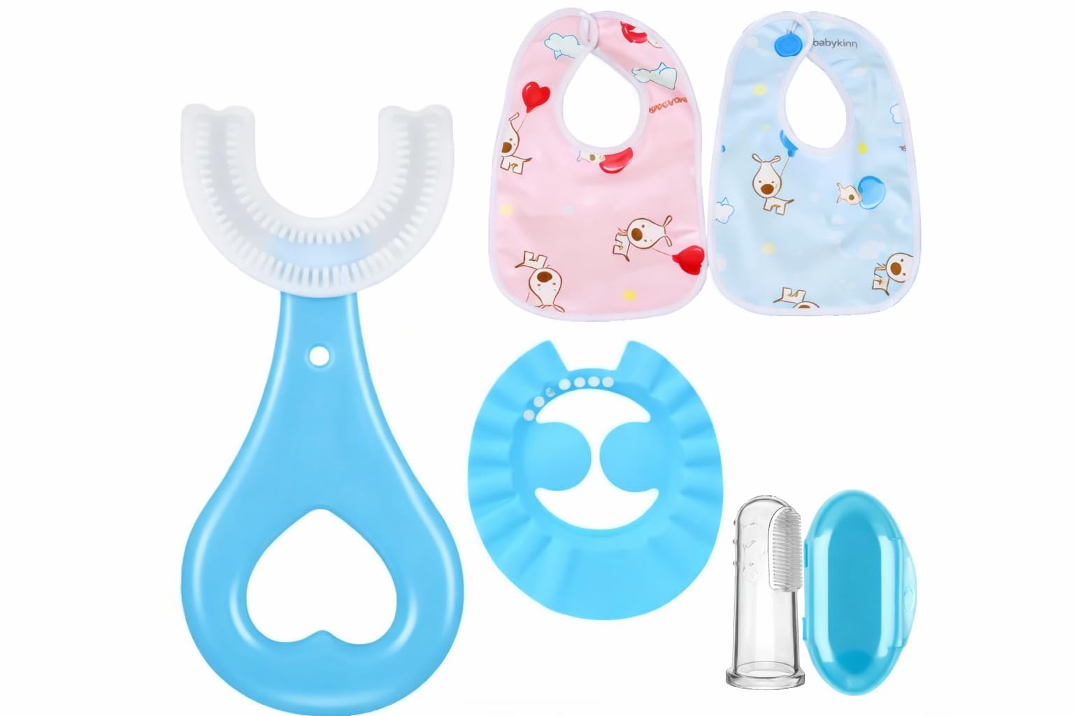 Baby Bath, Oral & Hygiene Combo Set | U Shape Brush, Shower Cap, Finger Brush & 2 Bibs | Safe, Easy-to-Use Care Essentials for Newborns, Infants & Toddlers-image-30