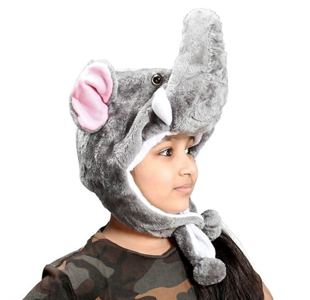 R&d Imported Grey Colour Elephant Style Unisex Animal Costume Cap with Soft Fur Faux for 4-13 Year-picture-16