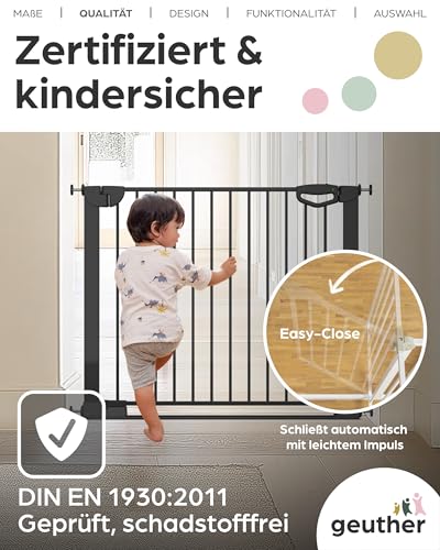 Geuther Türschutzgitter Easylock Flatstep Schwarz I Treppenschutzgitter zum Klemmen oder Bohren I Breite 118-125 cm I Türschutz für Ihr Baby & Haustier I Kinderschutzgitter beidseitig öffnend