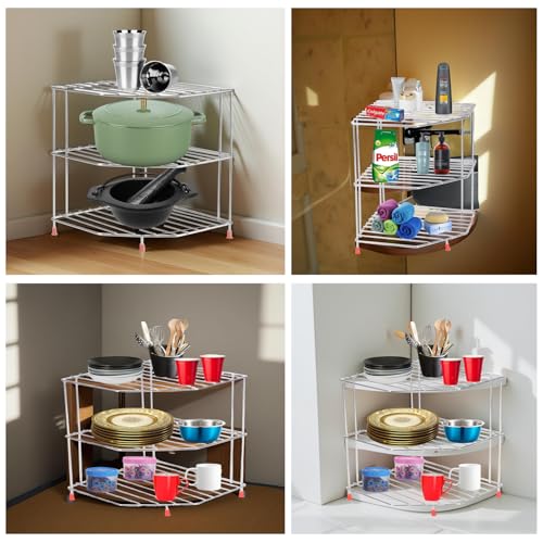 Image of IVAZA Metal Kitchen Organizer Item 3-Tier Kitchen Storage Corner Rack, Shelf Plate (Standard