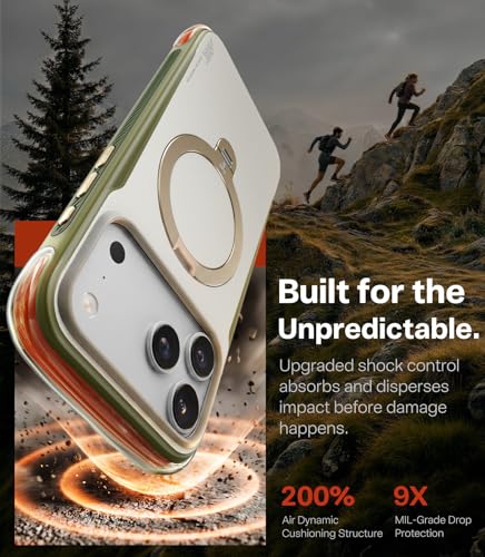 Image of TORRAS Ostand Q3 Air Pro iPhone 17 Pro Case, Dual Airbag Drop Protection, 360 Rotating Magnetic Stand, Compatible with MagSafe, Shockproof Bumper Back Cover, White