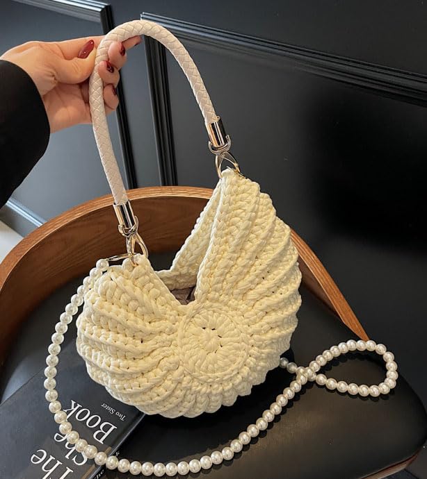Handmade Crochet Tote Bag Seashell Purse for Women Boho Shell Handbag Crossbody Shoulder Bag Summer Beach Clutch Hobo Handbag4