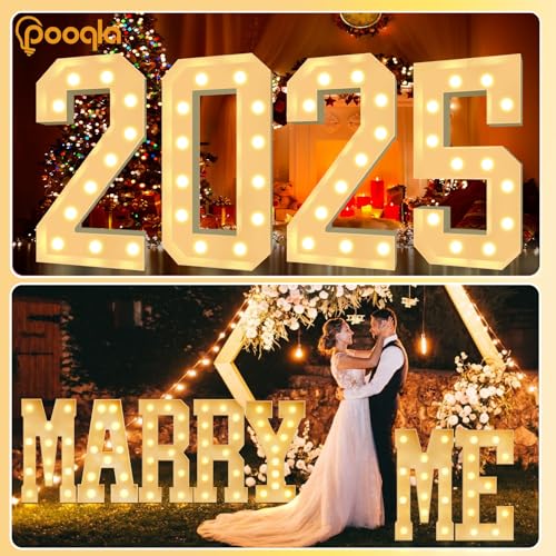 image for Pooqla 4 FT Light Up Marquee Numbers, Giant Letter Sign Marquee Number