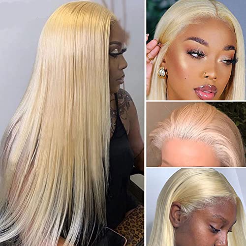 613 Blonde Lace Front Wigs Human Hair 13x6 Straight Blonde HD Transparent Lace Frontal Wigs Pre Plucked 180% Density with Baby Hair Brazilian Virgin Straight Human Hair Wigs for Black Women 18 Inch
