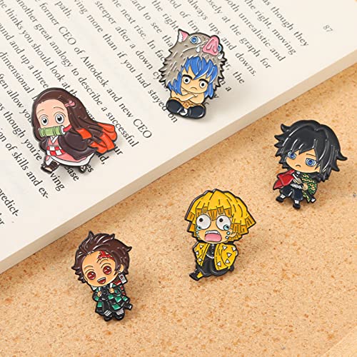 Anime Slayer Keychain Pin Set - Cartoon Figures 9 Hashiras Mini Katana Sword Key Chains Enamel Pin Jewelry Men Women4