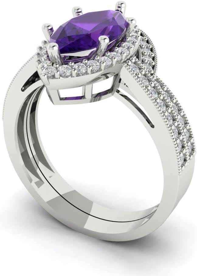 Clara Pucci Women's 18K White Gold Marquise-Cut Amethyst Solitaire Bridal Set with Eternity Band (2.4875 cttw)