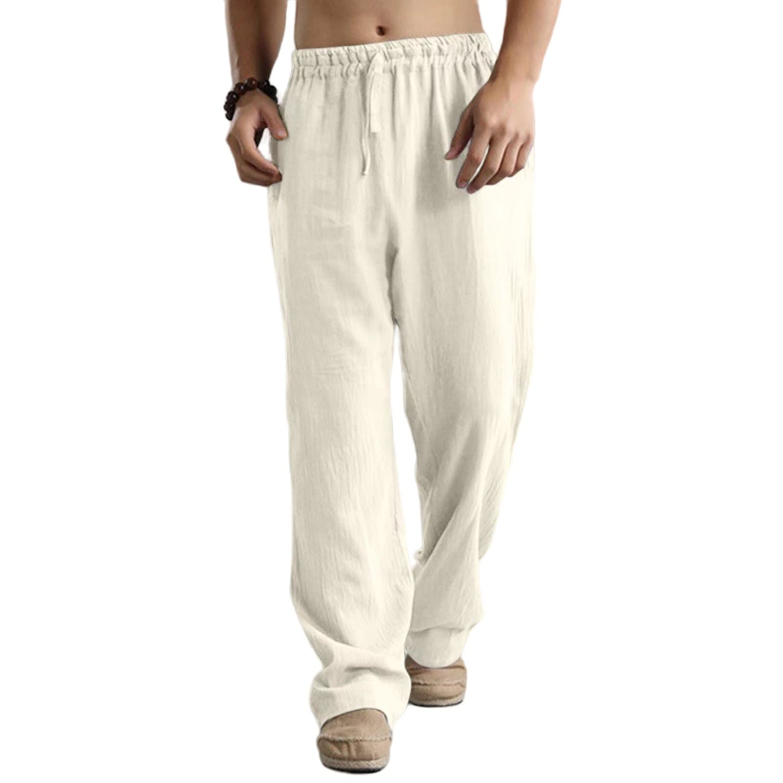 Oversize Linen Pants for Men Breathable Loose Beach Pants Casual Summer Pants Elastic Waist Drawstring Baggy Trousers