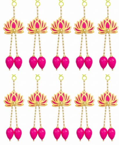 Image of JH Gallery Golden Lotus Latkan - Ganesh Chaturthi Decoration Items for Home, Handmade Ganpati Makhar & Mandap Backdrop, Temple & Wall Hanging Decor (13 Inch, Pack of 10)