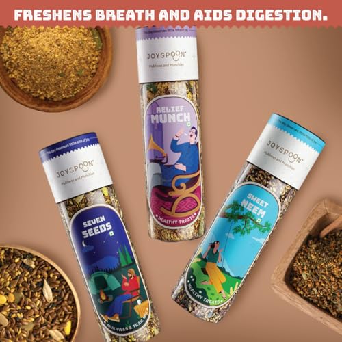 Image of JoySpoon Premium Seed Mix Mouth Freshener Combo | Seven Seeds, Relief Munch & Sweet Neem | Supari Free & Sugar Free Mukhwas | After-Meal Digestive Snack & Trail Mix | Pack of 3 x 100g