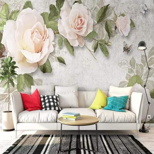 XLMING Retro Tridimensional Sencillo Flores Mariposas 3D Papel Pintado Lujo Casa Sala Decoración Estar Comedor Sofá Dormitorio TV Fondo de Pared-430cm×300cm