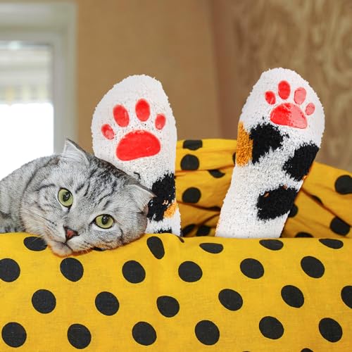 Image of Benefeet Sox Women Fuzzy Socks Funny Cat Gifts Cozy Soft Fluffy Winter Warm Sleeping Cute Animal Slipper Socks for Cat Lover