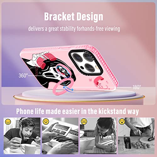Toycamp For Iphone 13 Pro Max Case, Cute Skeleton Skull Funny Cartoon For Women Girls Girly Boys Men Cute Designed Print Cases With Ring Kickstand Cover For Iphone 13 Pro Max 6.7", Pink #TOP5
