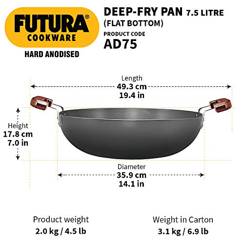 Hawkins Futura Hard Anodised Flat Bottom Deep-Fry Pan, 36cm and L66 Futura Hard Anodised Cook-n-Serve Bowl, 6 litres, Black - Image 4