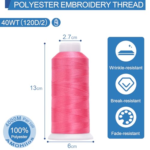 Image of High Tenacity Polyester Embroidery Machine Thread 40WT(120D /2) 4000M Per Spool for Commercial and Domestic Embroidery Machine (Flamingo Pink-1721)