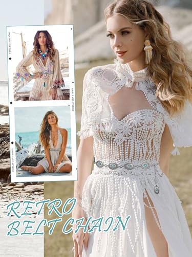 Image of FIORETTO Western Waist Chain Belt Metal Concho Belt for Women Cowgirl Cowboy Boho Country Belt for Dress Jean