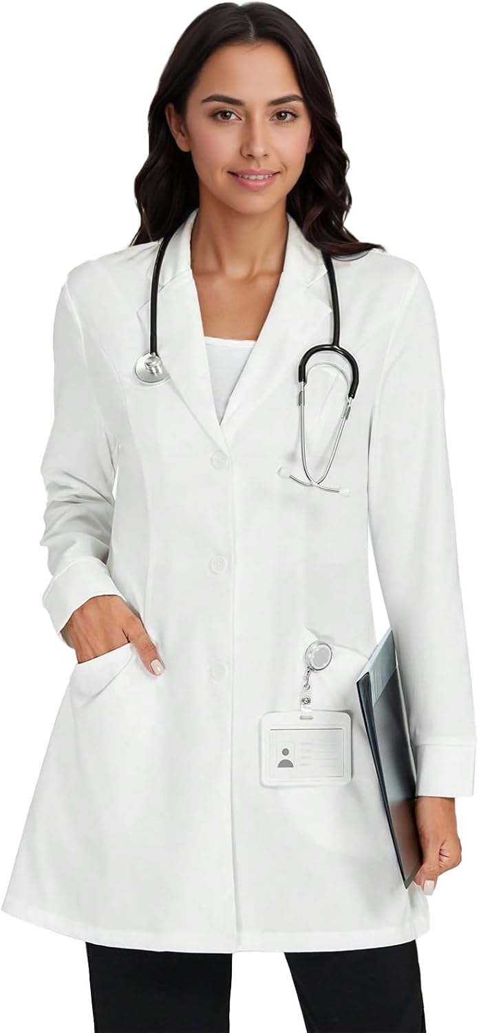 Professional White Lab Coat for Women, Long Sleeve Medical Uniform, Practitioner Smock - Image 5